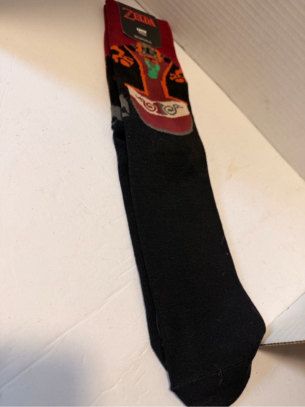 Zelda Men's Black Crew Socks with Colorful Mask Accent